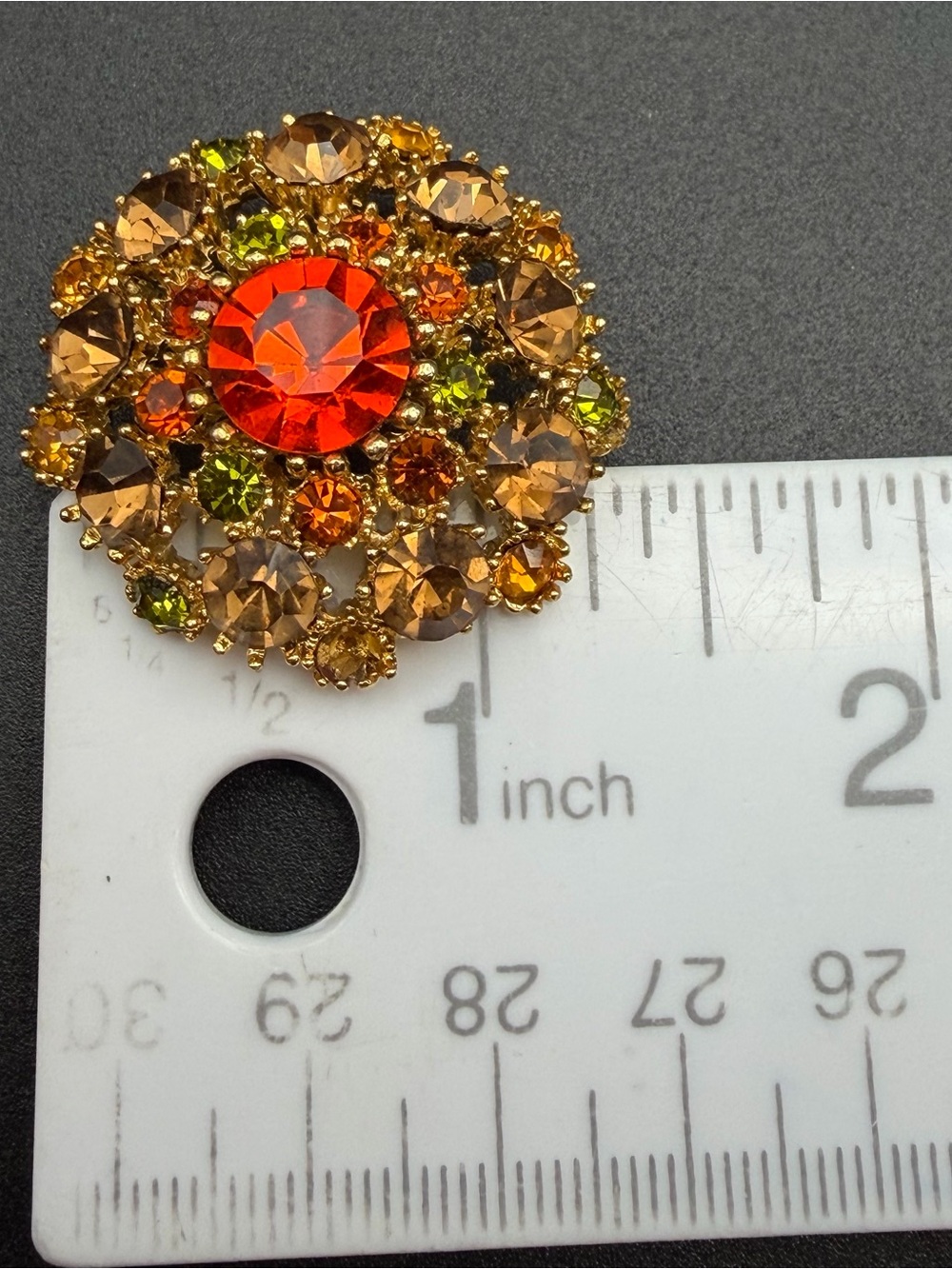 Stunning! Vintage Sphinx rhinestone brooch #404 fiery orange amber green gold - Picture 12 of 12